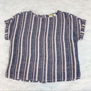 C&C California short sleeve striped linen top button back